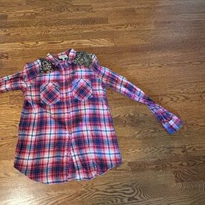 Express sequin flannel western top size M